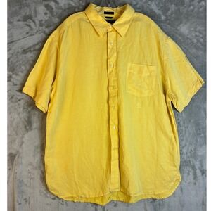 Tommy Hilfiger Mens XL Yellow Linen Silk Blend Short Sleeve Button Down Shirt